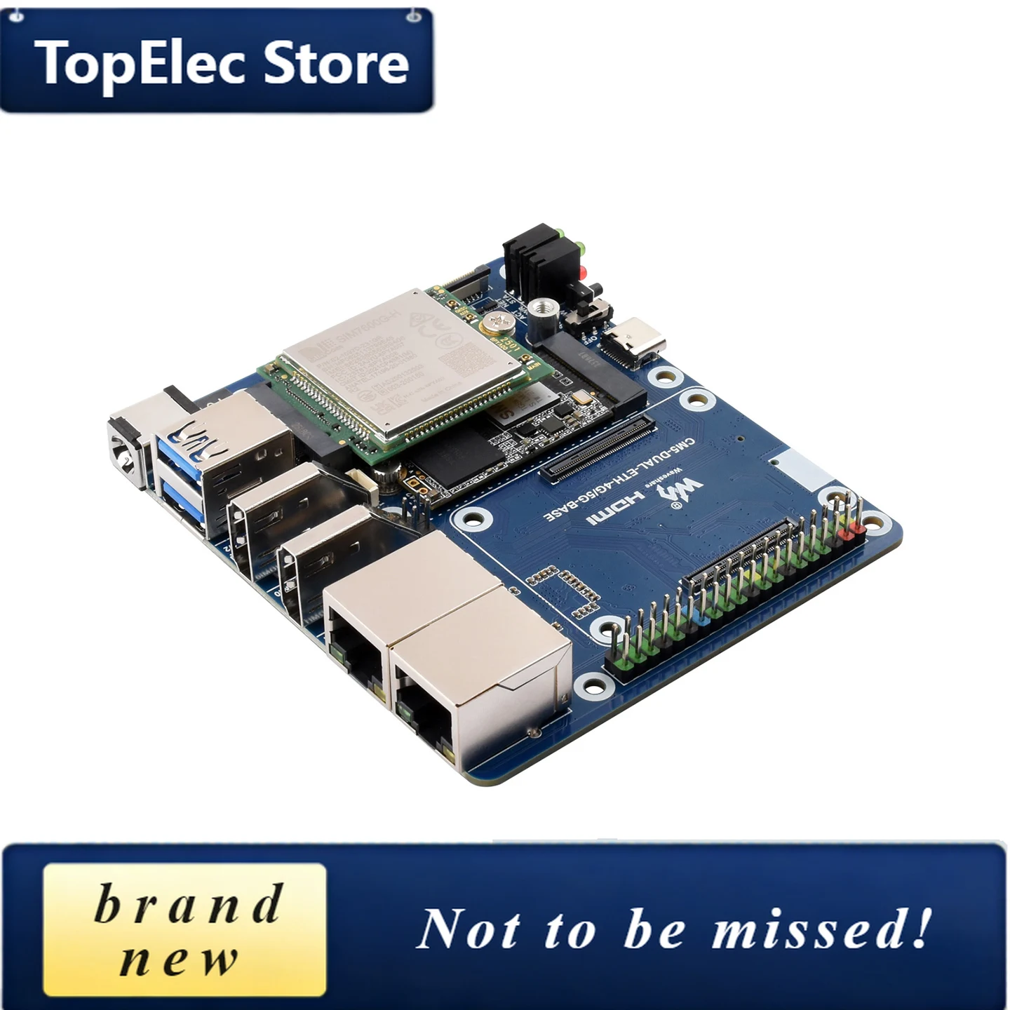 TopElec Waveshare Dual Ethernet Base for RPi CM5: 4G/5G Support, Dual 4K Display & MIPI Interfaces