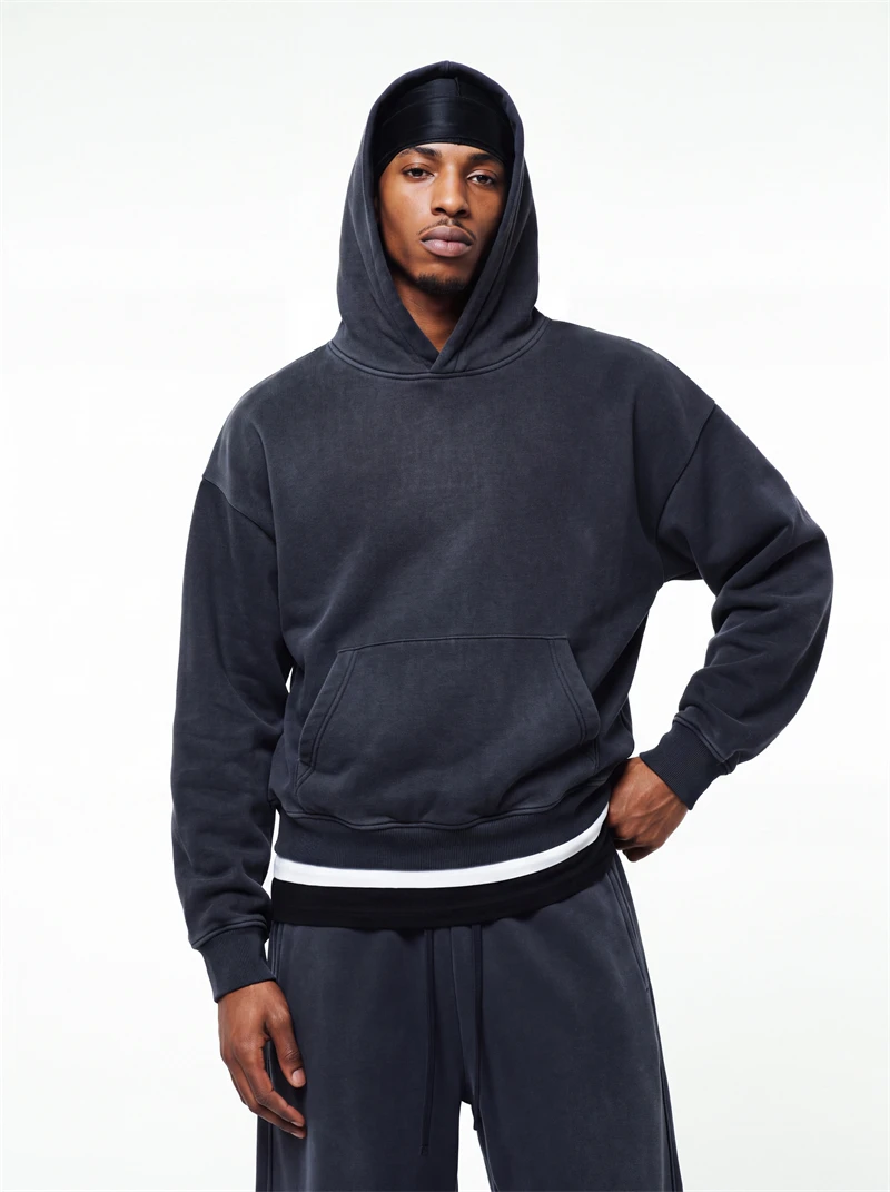 JMD Retro Winter 390gsm Washed Fleece Solid Hoodie For Man Unisex Boxyfit Distressed Soft Warm Hooded Pullovers Coat QH0161