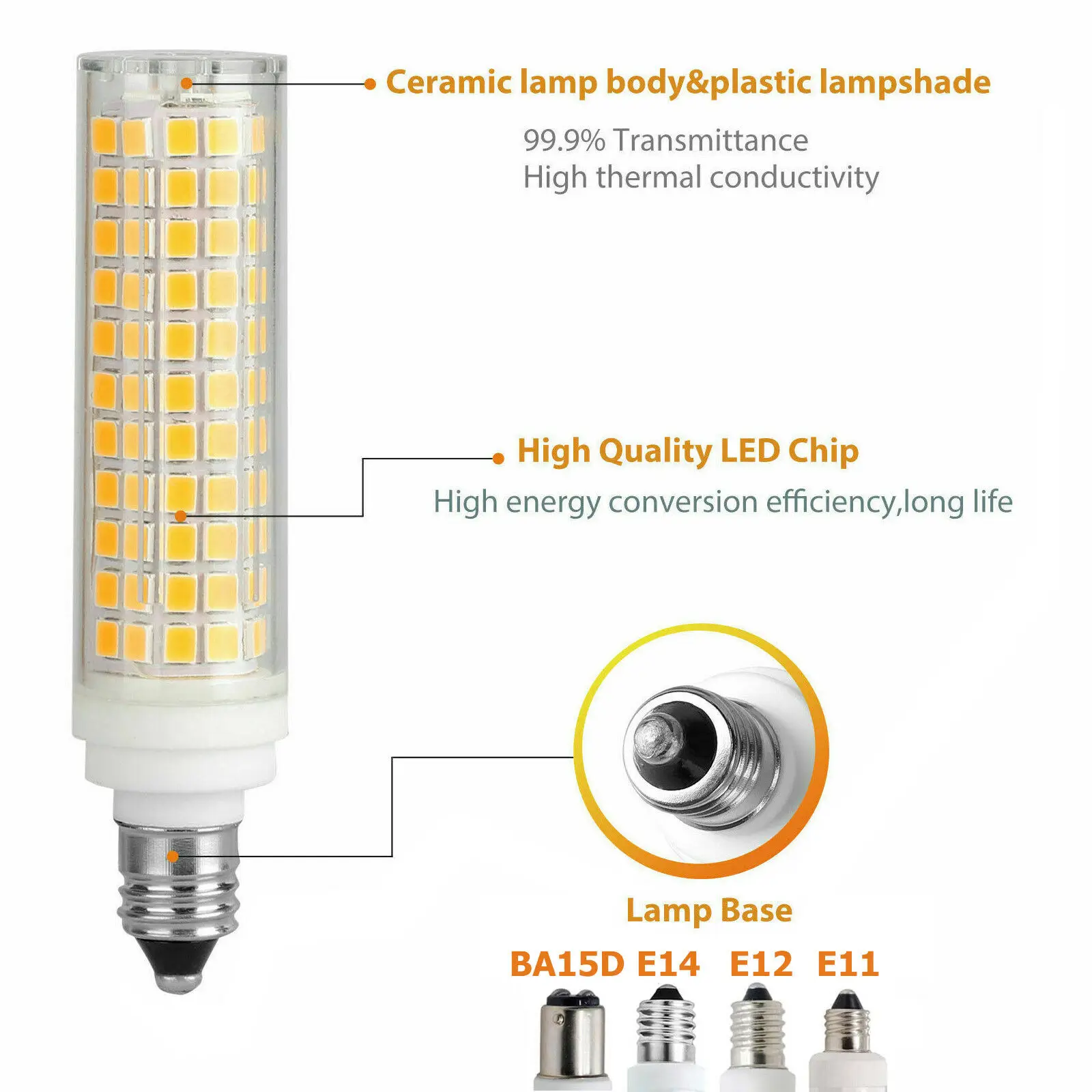 Dimmable LED Corn Bulbs Mini BA15D E11 E12 E14 8W 136 LEDs Ceramics Lights 220V Lamp Replace 150W Halogen Lamps Cool Warm White