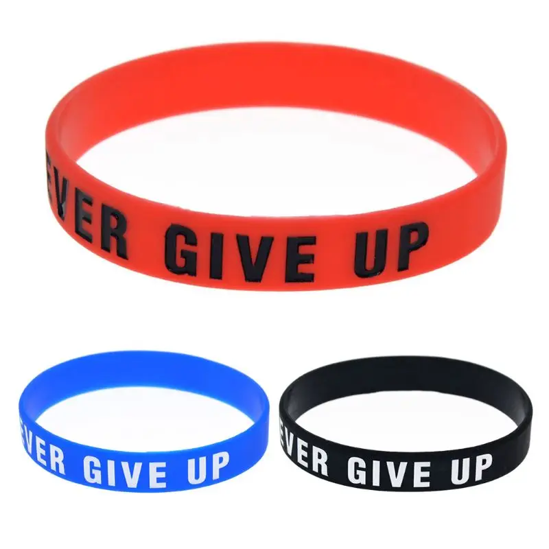 Motivational Silicone Wristband Never Give Up Colored Lettering Inspirational Bracelet Elastic Sports Rubber Band Gifts