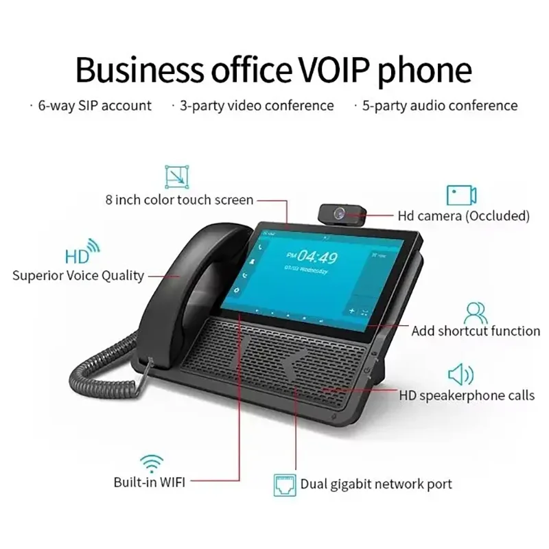 

8-Inch touch Screen IP Phone with 6 SIP Lines & Dual 1000M RJ45 POE WiFi Video Conference 4G PSTN telephone for office