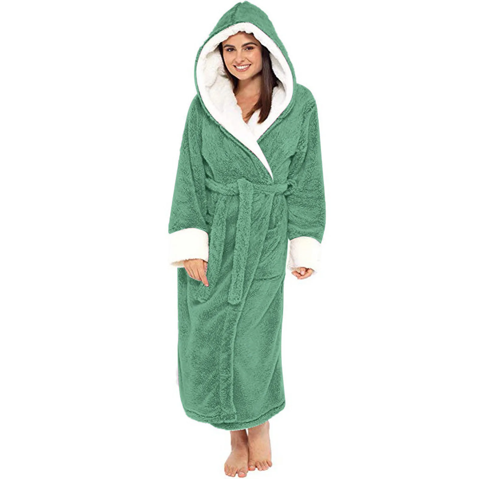 

Winter Warm Flannel Bathrobe Female Hooded Loose Thermal Long Bath Robe Kimono Dressing Gown Sleepwear Lingerie Homewear