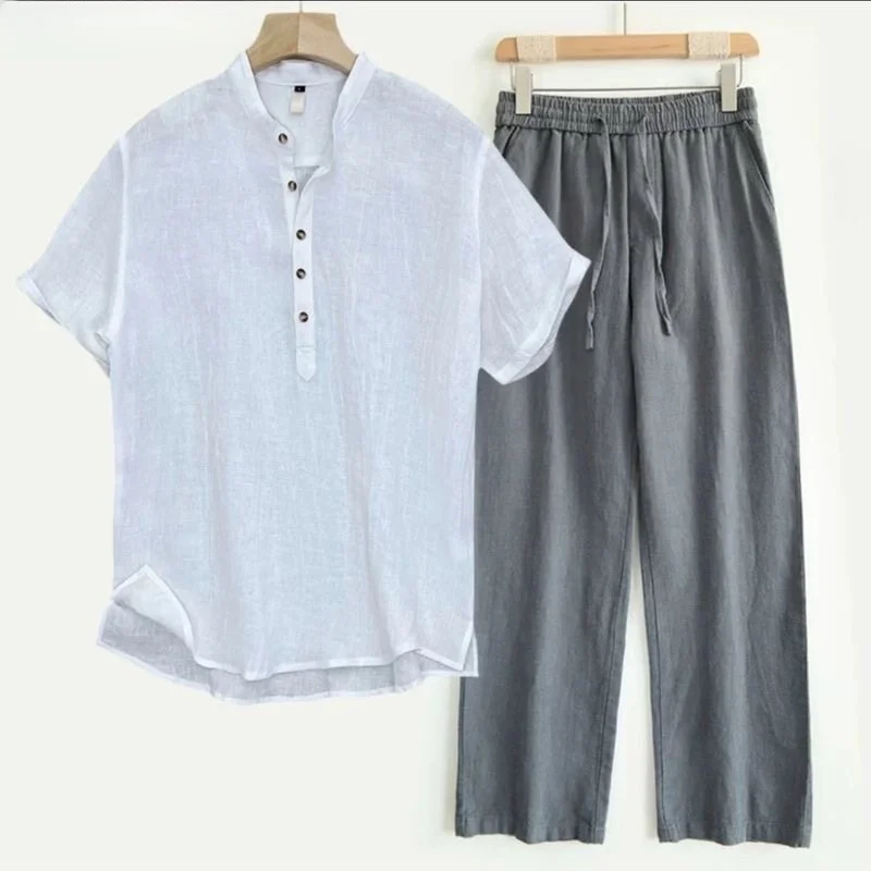 White top + dark gray pants