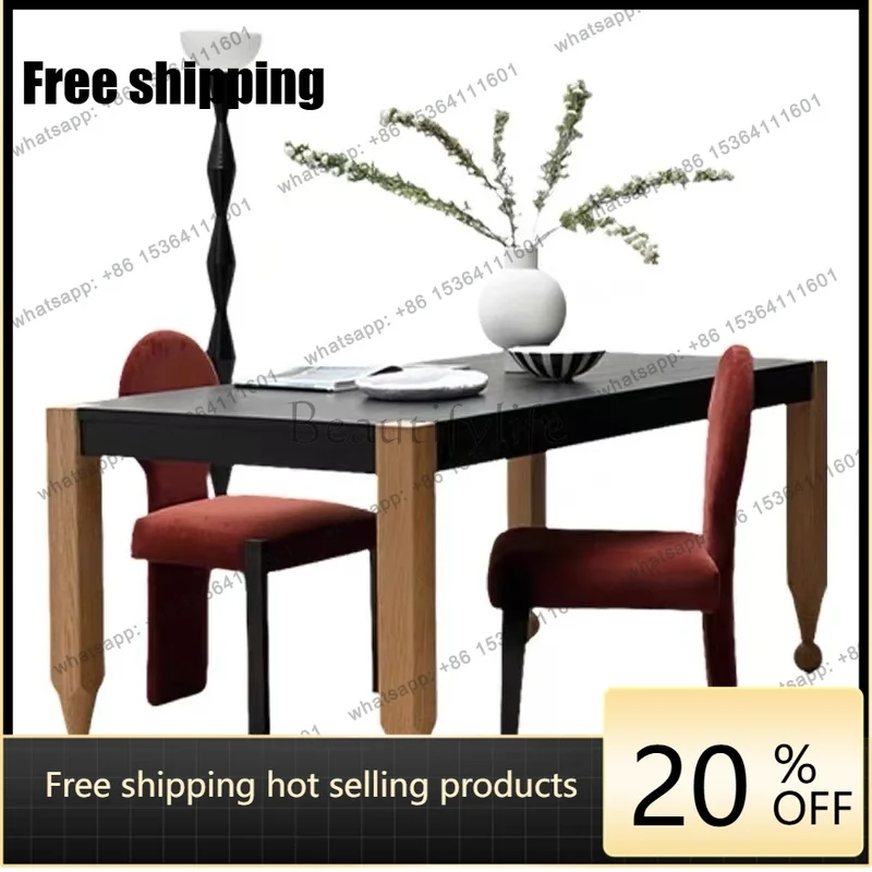 zj. Creative Color Matching Solid Wood Dining Table, American Art Negotiation Table, Modern Simple Rectangular Dining Table