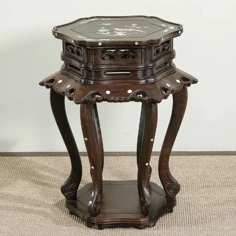 Mahogany flower table, ebony hexagonal flower stand, fragrant table, new Chinese indoor bonsai stand, living room home