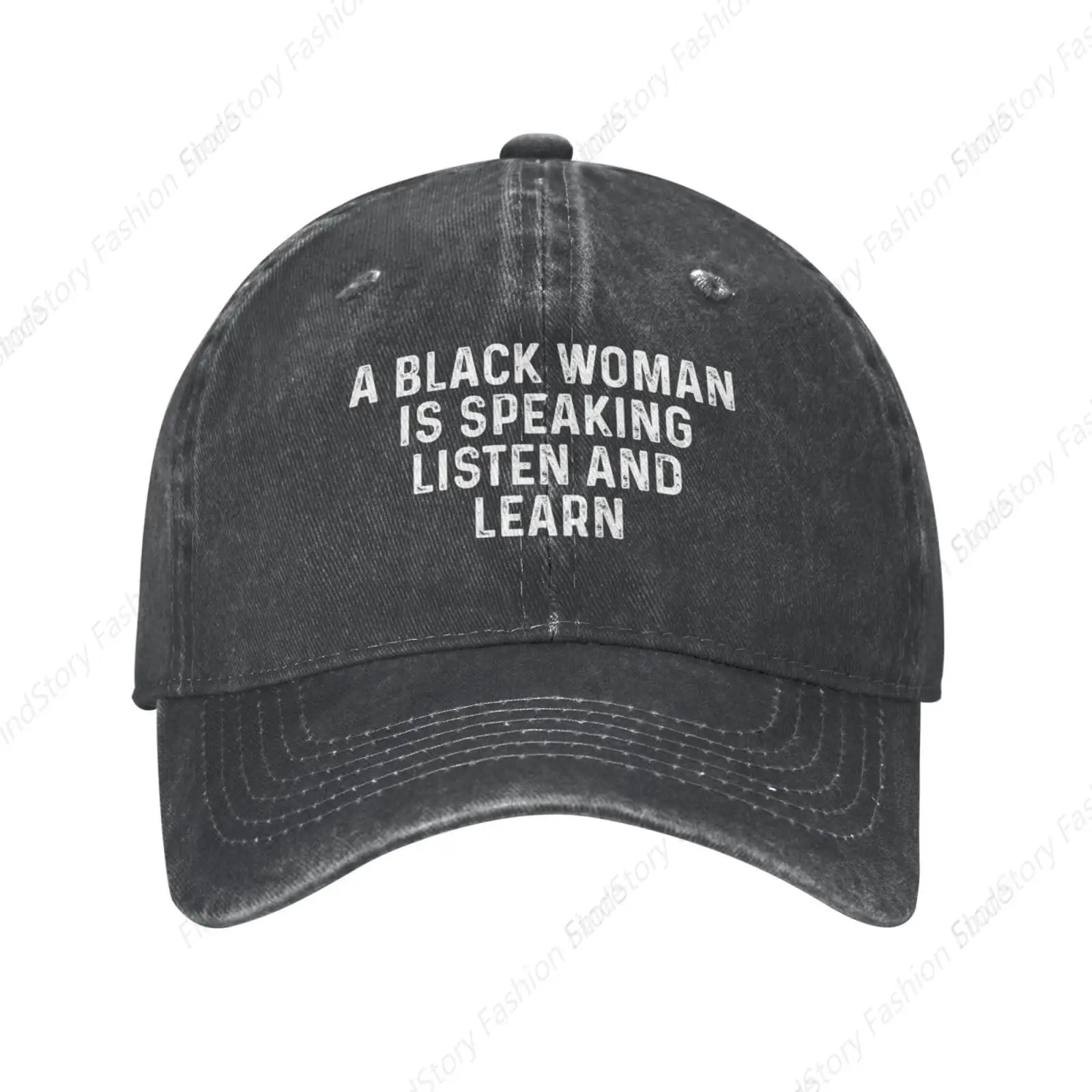 Distressed Baseball Cap A Black Woman is Speaking Listen and Learn Trucker Denim Hats Cotton Golf Dad Hat for Men and Women