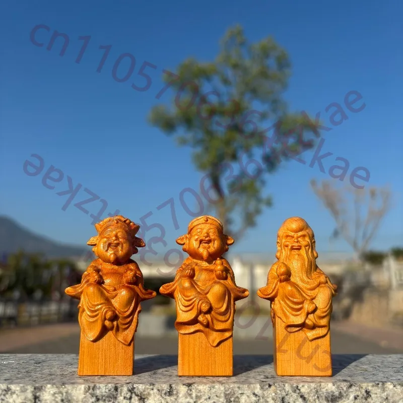 

Hand-Carved Cypress Wood Fuk Luk Sau Statues - 2.5" Good Fortune God Figurine, Home Decor, Collectible Wood Carving