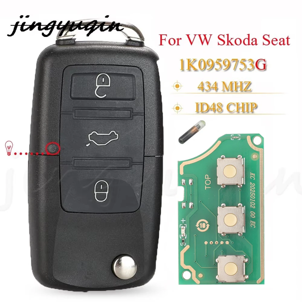 

Jingyuqin 3 кнопки дистанционный автомобильный брелок 434 МГц ID48 для VW PASSAT Polo Skoda Seat Polo/Golf/Beetle 1K 0959753 Г