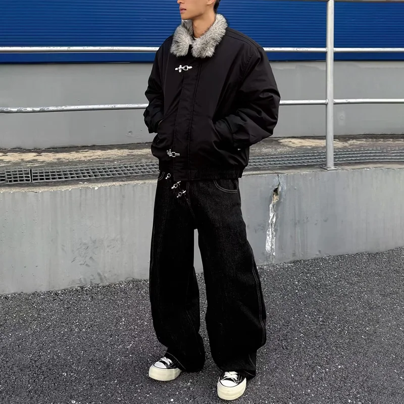 2026 Spring/Summer Korean Black Men'S Curved Knife Jeans Loose Straight Legs Casual Wide Legs 3xl Large Jeans view 5