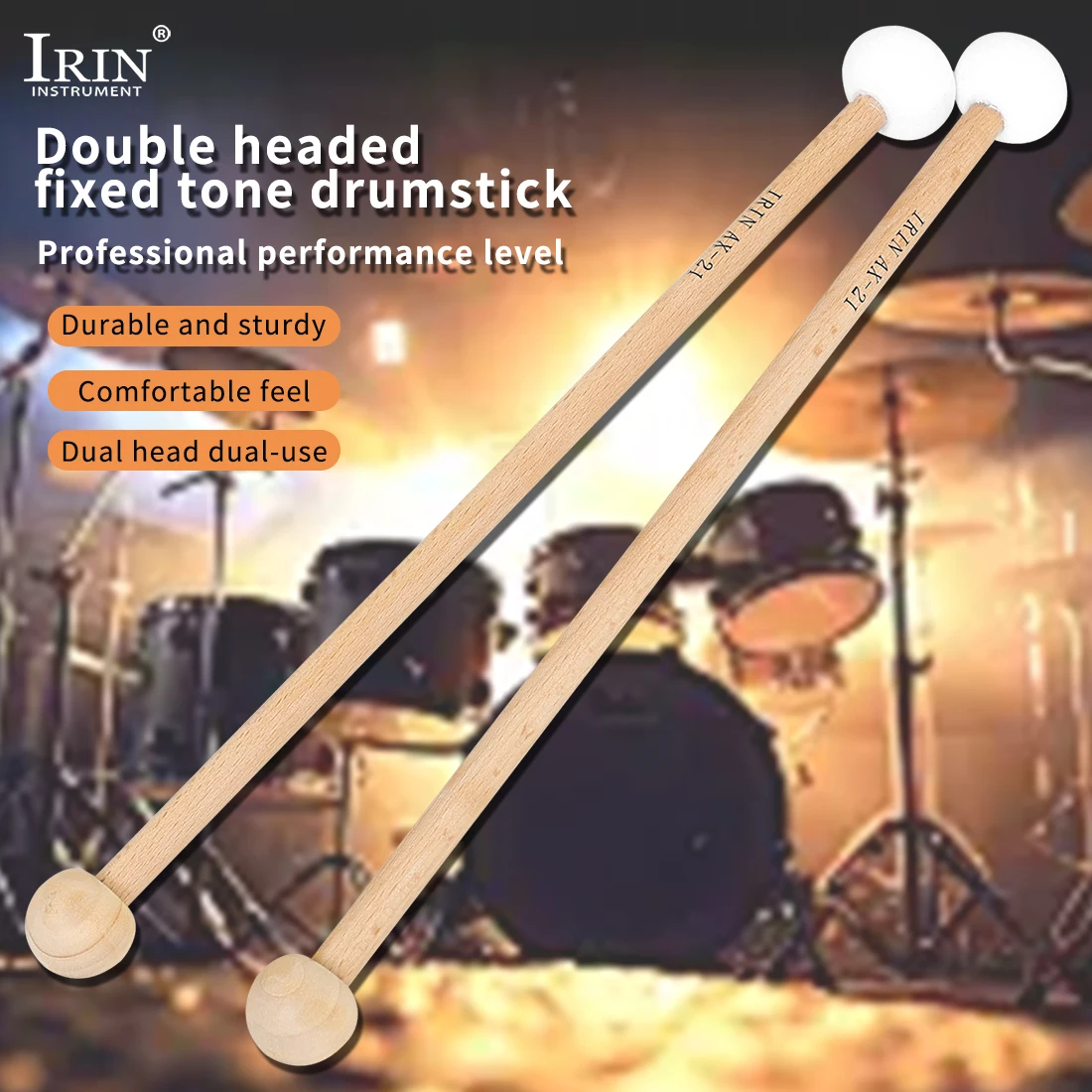 Martillo IRIN AX-21 Dingyin de nailon, madera blanca, martillo Dingyin de doble cabeza, Material de fieltro y madera para piezas de instrumentos de percusión
