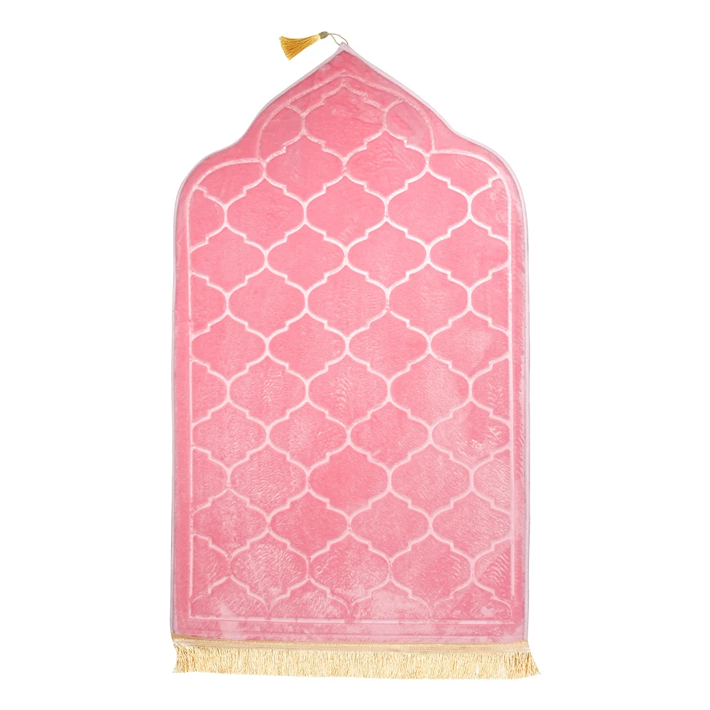 Soft Travel Prayer Rug Flannel Carpet Portable Worship Kneel Prayer Mat Embossing Floor Carpets for Muslim Ramadan Non-slip