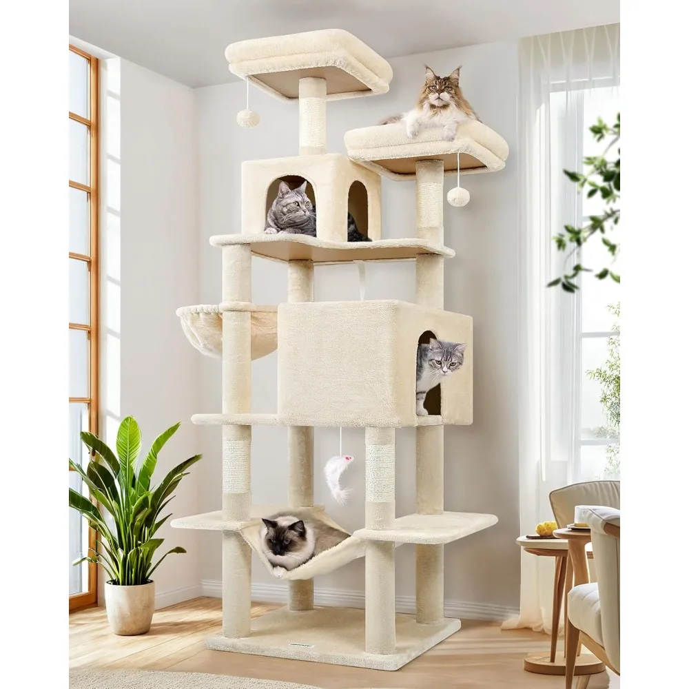 

Cat Tree Tower, 76-Inch Extra Tall Multi-Level Cat Furniture with Cozy Condos, Hammock and Perches for Adult Cats, Per