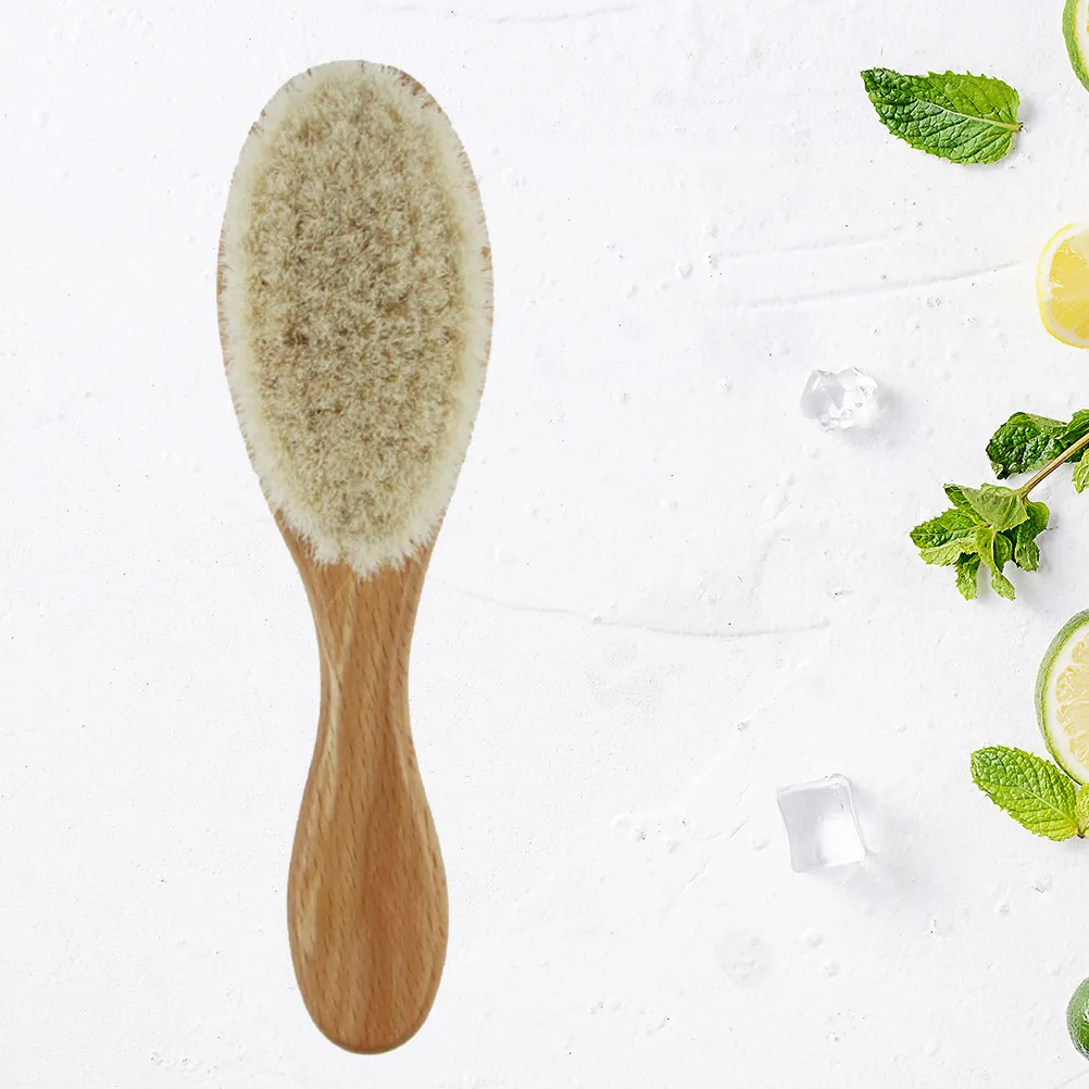 Dense Wool Beard Brush Natural Wood Curved Handle Barber Mustache Shaving Men Face Clean Brush Mustache Bush