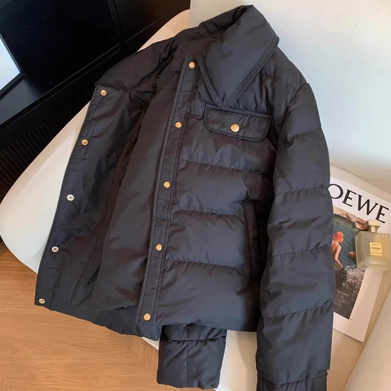 2025 Korean Style Small Fragrance Black Collar Cotton Jacket Women's Winter New Fashion Versatile Loose Cotton Clothing Solid Co