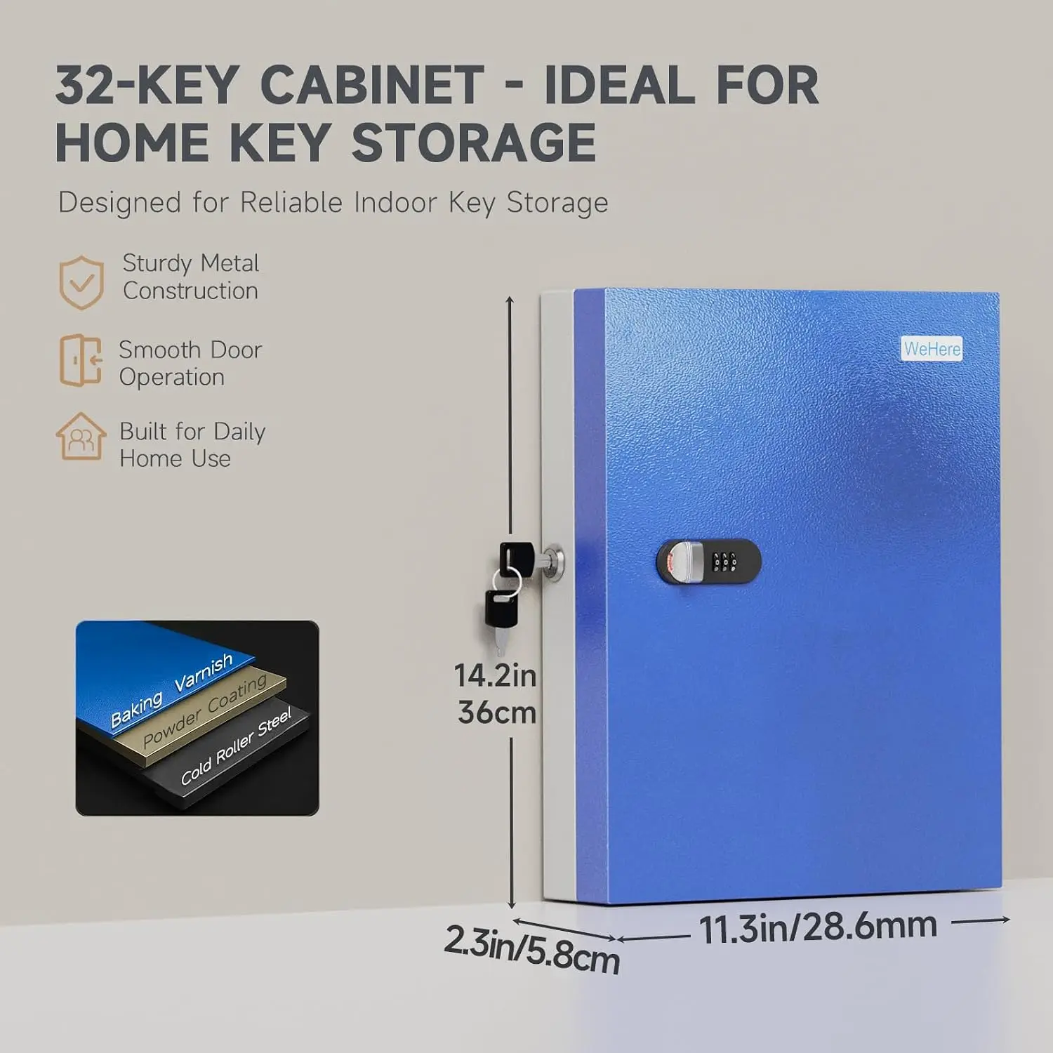Key Manage Mini ERP,Key Safe Box Wall Mount(32 Keys),Key Cabinet with Combination Lock & 32 Key Tags, Key Safe Storage Lockbox 5