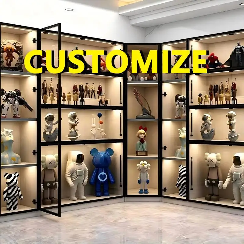 Any Size Custom Multi Layer Storage Cabinet Tempered Glass LED Light Large Capacity Aluminum Frame Dust Home Display Showcase