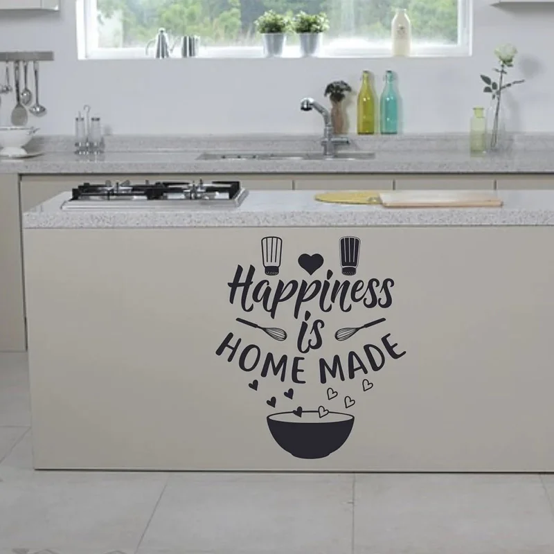 Happiness Is Homemade Kitchen Quote Wall Decal Vinyl Art Home Decoration Sticker Bowl, Egg Beater Condiment Decor Mural AB21