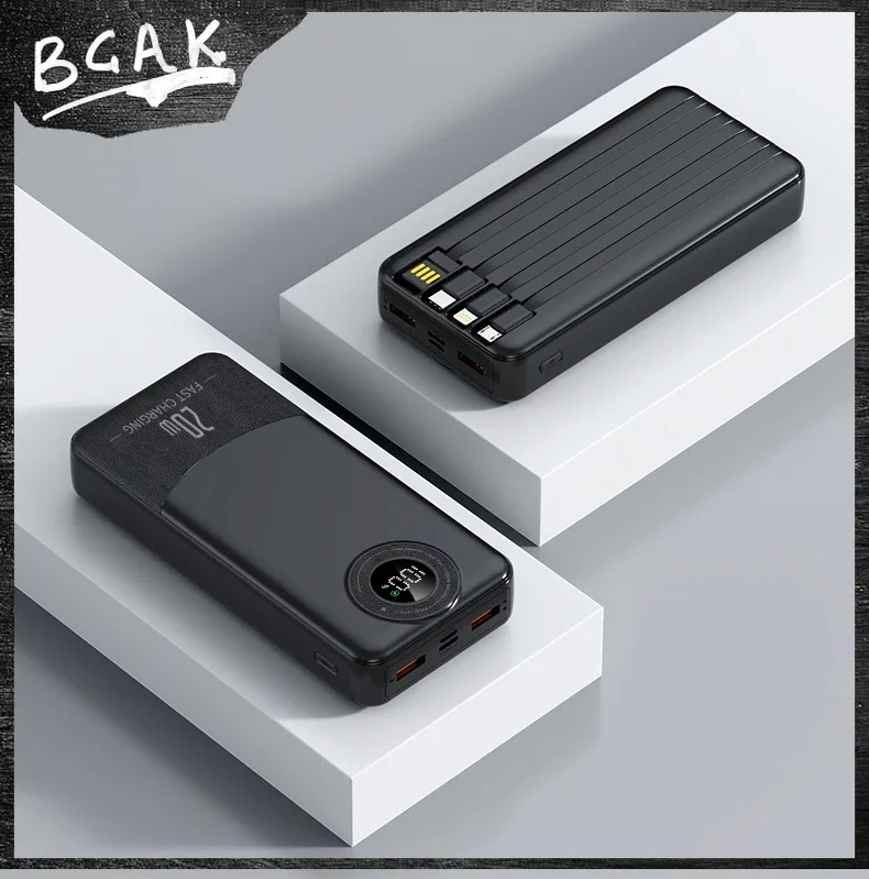 Real Capacity BCAK  20000 MAH Fast-charging Self-contained Charging Treasure Portable Large-capacity Mobile Power Supply