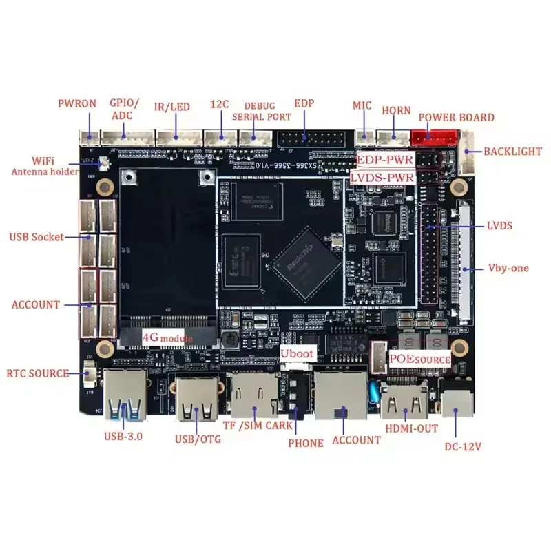 Sx-366-rk3566 supports Android11 4K LCD panel V-by-One network advertising machine LCD control board 30 pins control board