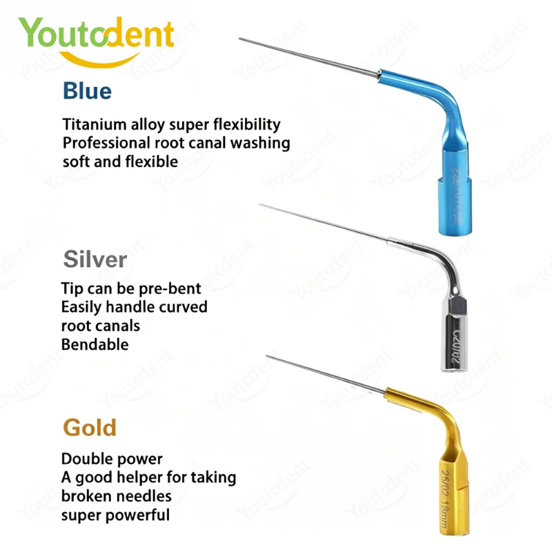 Dental Ultrasonic Endo Activator Tips 3Pcs/Set Gold Silver Blue Root Canal Irrigator Needle For Endodontic Cleaning