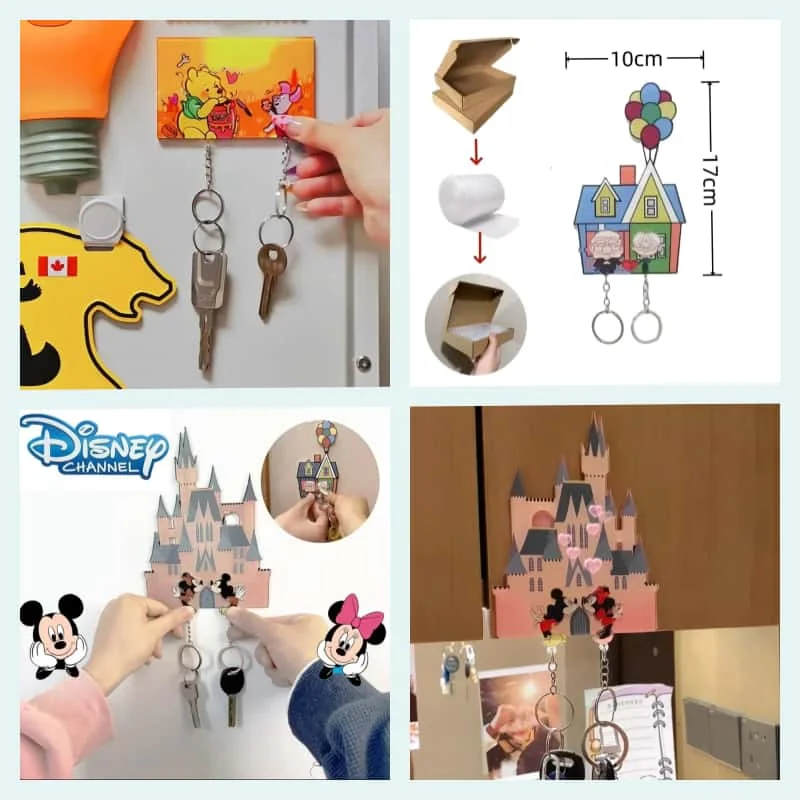 Disney Mickey Mouse Keychain Holder Cartoon Acrylic Refrigerator Door Decoration Key Pendant Key Loss Prevention Hanger