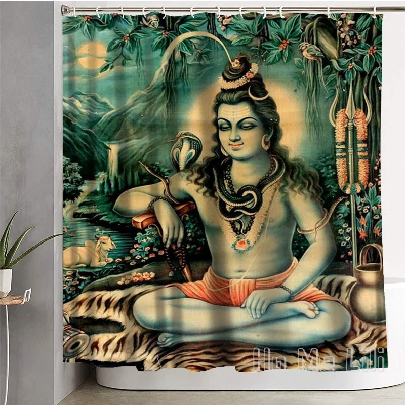 Shiva Shakti Shower Curtain Set By Ho Me Lili Hindu Religious God Vintage India Old Print Waterproof Bathroom Decoration