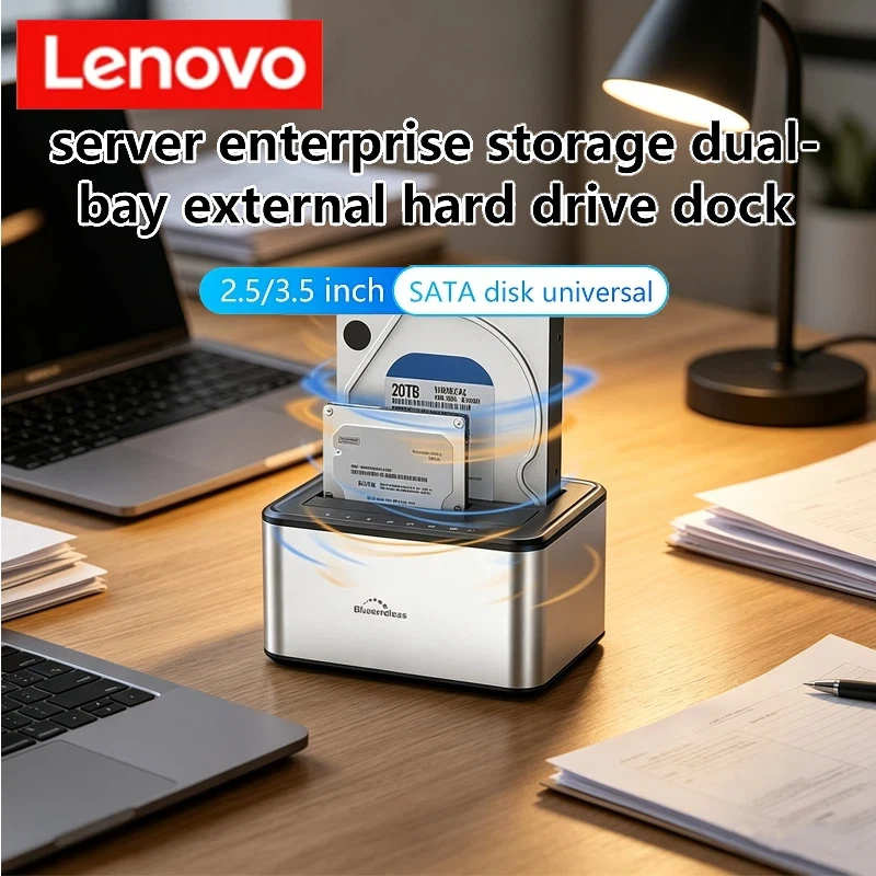 Estación de Acoplamiento Lenovo de Doble Bahía para HDD/SSD, Carcasa para Disco Duro SATA USB 3.0, Duplicador de Clonación Fuera de Línea para Discos de 2.5/3.5 Pulgadas
