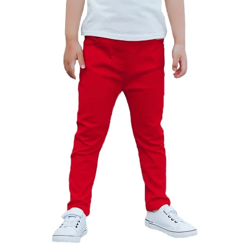 Boys Children Red Black Pants Toddler Stretch Trouser Cotton Spring Autumn 2024 Kids Legging Jeans for 2 3 4 5 6 7 8 9 10 Years