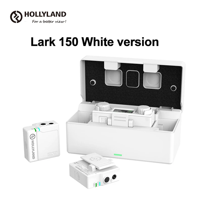 Hollyland Lark 150 DUO 2.4Ghz Microphone White Wireless Microphone For Live Interview Vlog Photography 2 Transmitter 1 Receiver