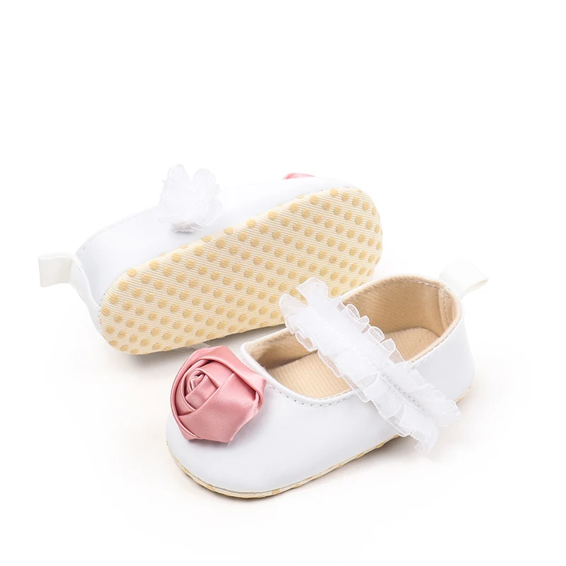 Baby Girls Mary Jane Shoes Princess Cute Lace Rose Design Soft Non-Slip Infant Baby First Walking Shoes