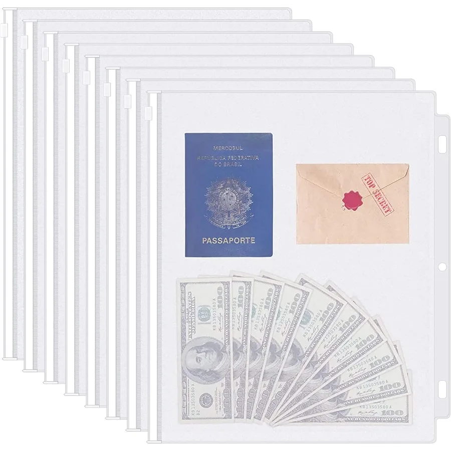 

8 упаковок, прозрачные карманы для папок с буквами, 3 кольца, сумка на молнии, органайзер для документов, водонепроницаемые сумки для файлов из ПВХ с 3 отверстиями