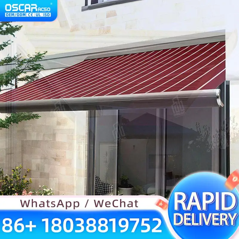 Electric Retractable Motorized Awning with LED Lighting 3m X 6m PVC Automatic Open for Outdoor Balcony Patio Garden Use Retracta
