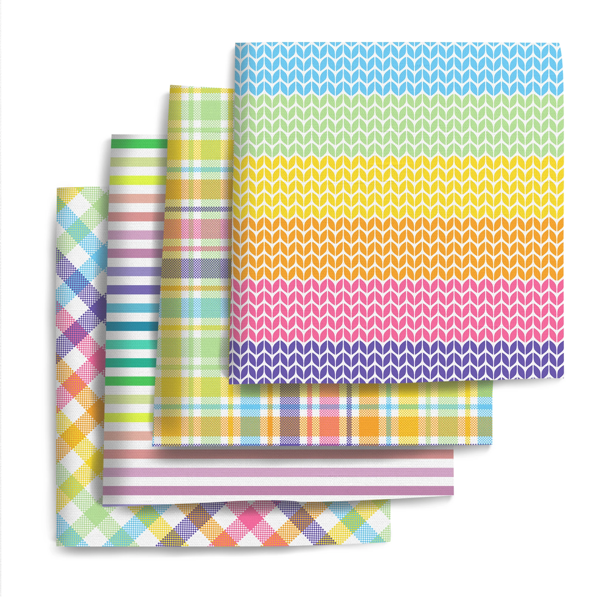 Pre-cut 4pcs/Set Polyester Quilting Fabric Fat Quarter Bundle 7.87x7.87inch(20x20cm) Rainbow Color Grid Geometric