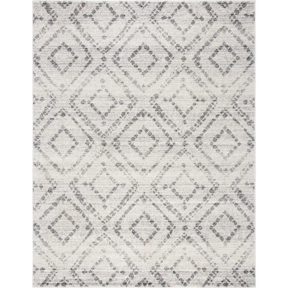 Light Grey and Grey Area Rug, Modern Diamond Distressed Design, Non-Shedding and Easy Care, 8x10'