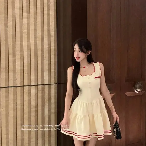 2024 spring and summer new style French school girl college style suspender dress rich girly small fragrant short  Dress