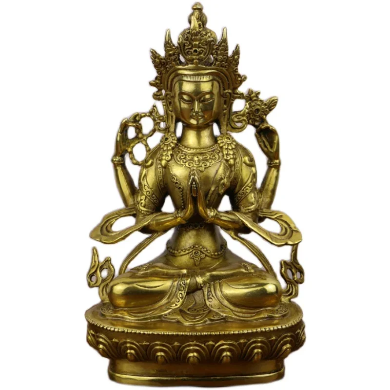 Copper Nepalese Buddha Statue Four-armed Guanyin Buddha Statue Home Decoration