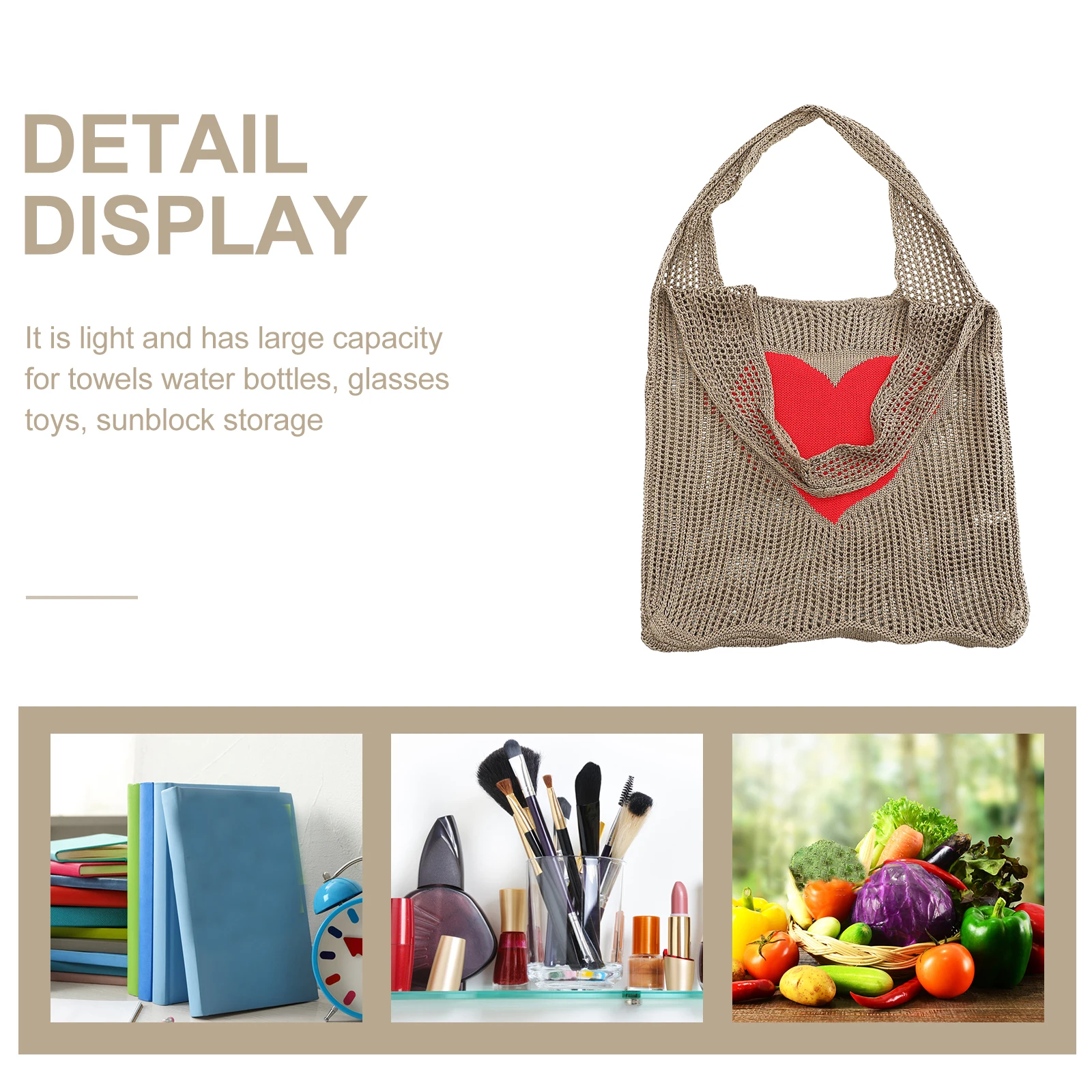 

Mesh Bag Storage Knit Tote Cute Bags Shopping for Groceries Women Knitted Grocery Crochet Heart Women's