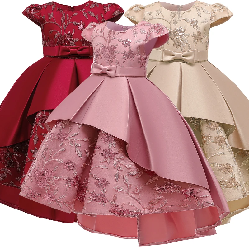 Formal Trailing Embroidery Kids Party Dress For Girl Weddding Children Costumes Princess Girls Dresses Birthday Summer Clothing