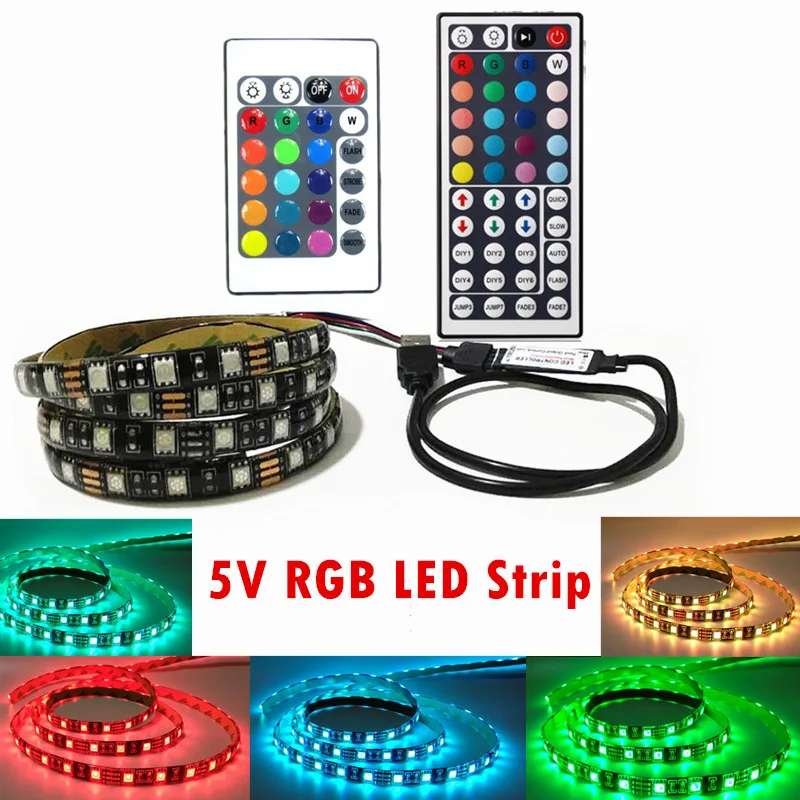 DC 5V RGB LED Strip USB Light Not Waterproof SMD 5050 0.5- 5M 5 V Volt TV PC Led Strip Light USB RGB Tape With Remote Controller