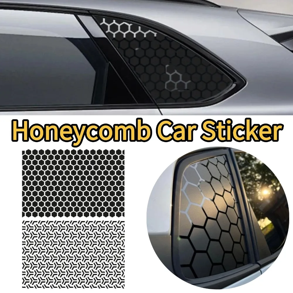 Car Stickers Window Decal Honeycomb Matte Black Waterproof Scratch Resistant B Pillar Triangular Cover Auto Decor Accessories - view 3