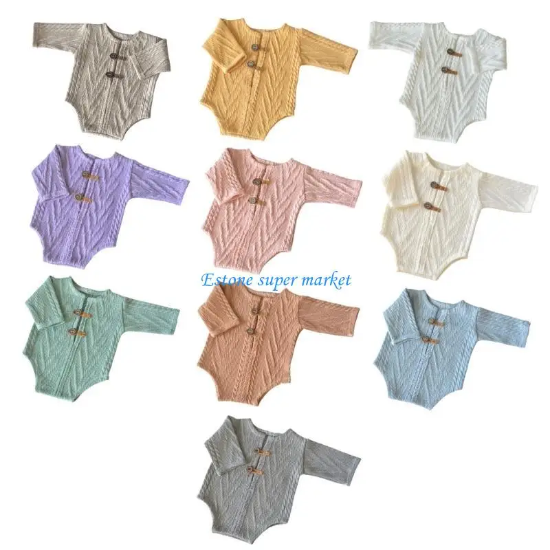 

090B Baby Photo Romper Warm Knitted Jumpsuit Newborn Photo Props Photography Clothing Professional Photostudio Accessories
