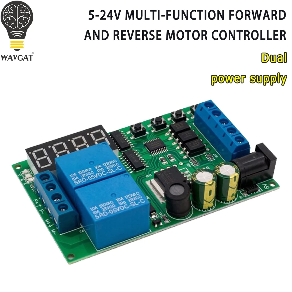 WAVGAT 5-24V DC Multi-function Forward Reverse Motor Controller Dual Relay Timing Motor Speed Direction Control Module