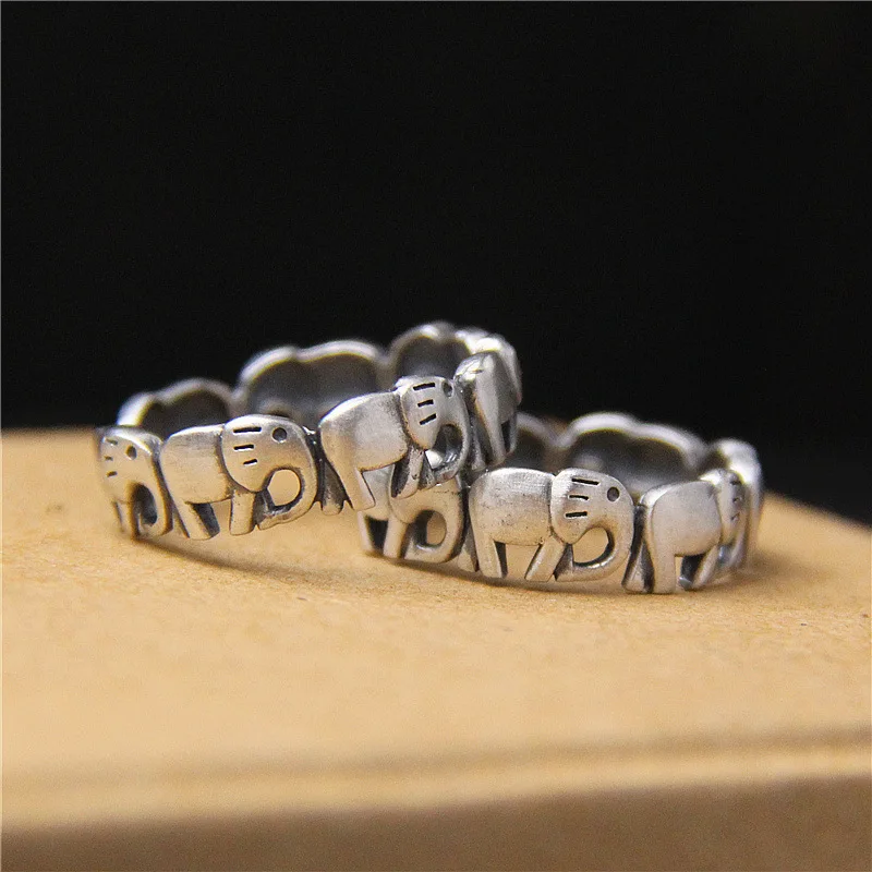 Buyee 925 Sterling Silver Small Ring Finger Cute Elephant Sweet Open Ring for Woman Man Excellent Ethnic Fine Jewelry Circle