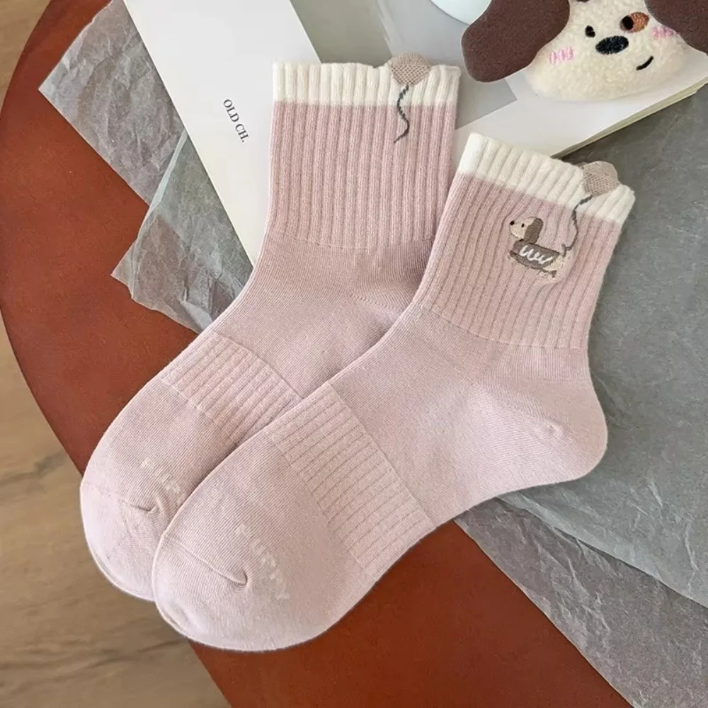 

New Cute Cartoon Women Socks Puppy Embroidery Casual Winter Socks Cotton Breathable Middle Tube Socks Christmas Gifts