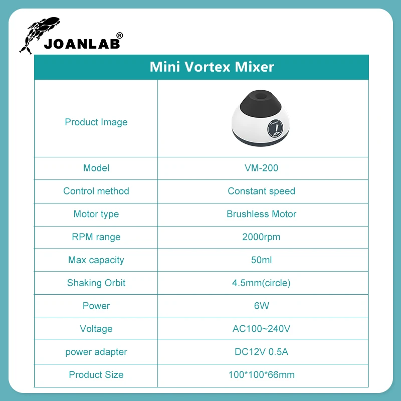 JOANLAB Mini Vortex Mixer Laboratory Tattoo Pigment Nail Polish Liquid Ink Mixer Shaker Lab 50ml 2000rpm VM-200