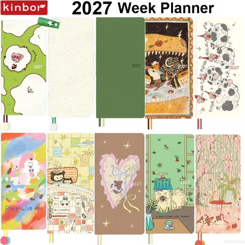 2027 Kinbor Weekly Planner Pocket Journal Notebook Slim Weeks Plan 52g Bachuan Paper Monthly Yearly Planner for Back To School