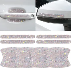 8Pcs Rhinestone Car Door Bowl Anti-scratch Reflective Stickers Door Bowl Handle Protection Sticker Anti-scratch Protection Strip