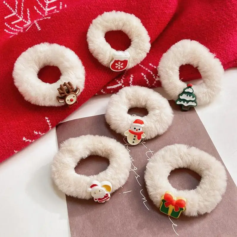 Christmas Cute Fur Hair Rope Winter Warm Soft Hair Scrunchies Women Girls Kids Plush Elastic Hair Rubber Bands Hair Accessories