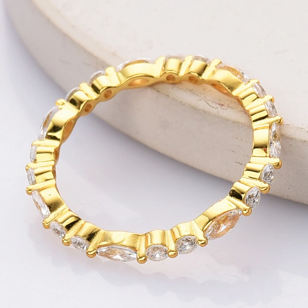 925 Sterling Silver Natural Full Eternity Zircon Rings Golden Plated Marquise Gemstone Jewelry for Women Engagement Gifts
