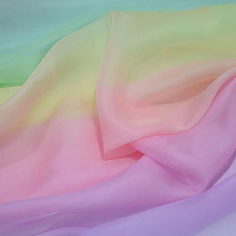 1x1.4m Rainbow Gradient Color Thin Chiffon Fabric Organza Tulle Fabric for DIY Ancient Style Hanfu Dress Stage Costume Decor